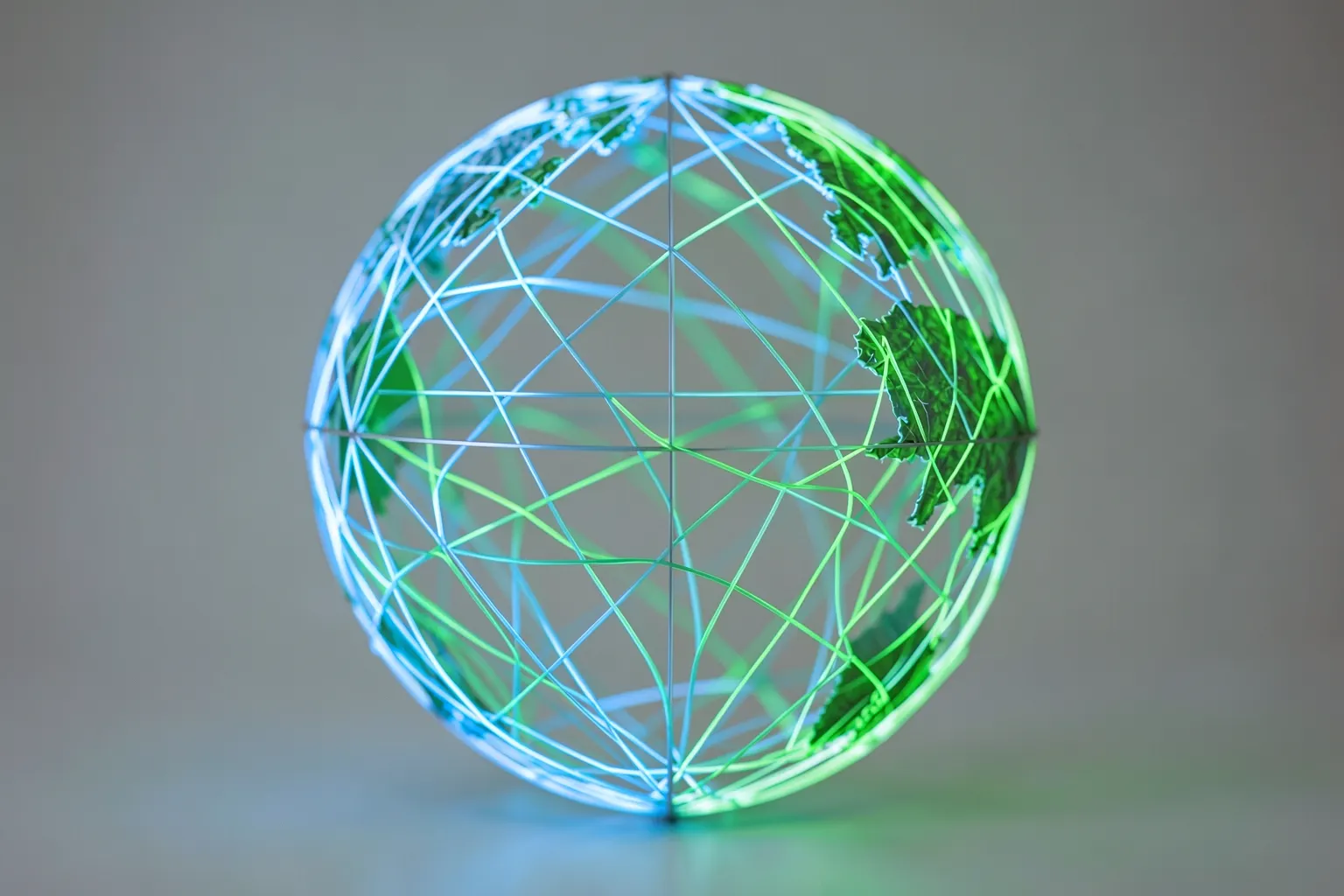 A globe with interconnected digital lines representing global financial transactions.